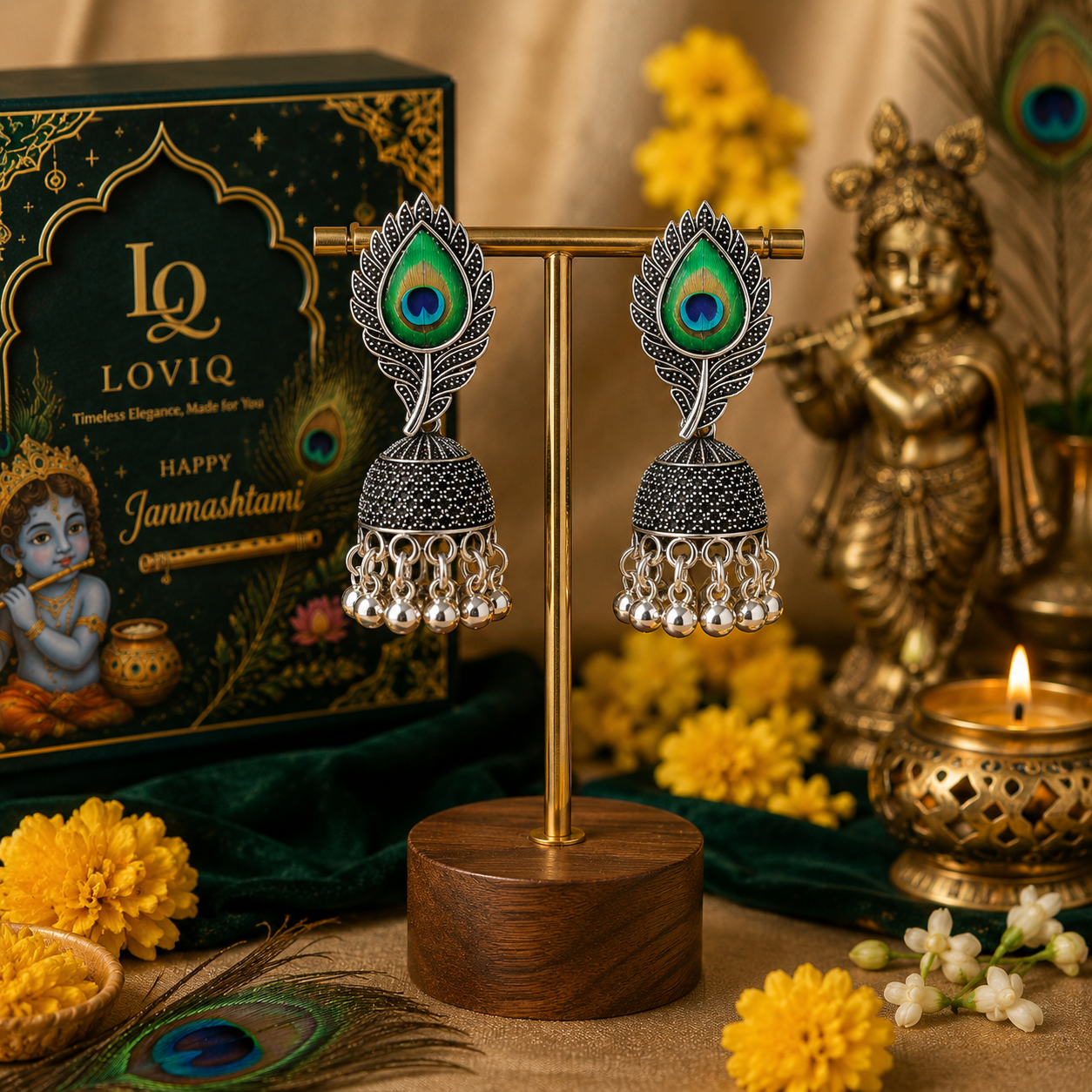 Emerald Peacock Jhumka | Janmashtami Special