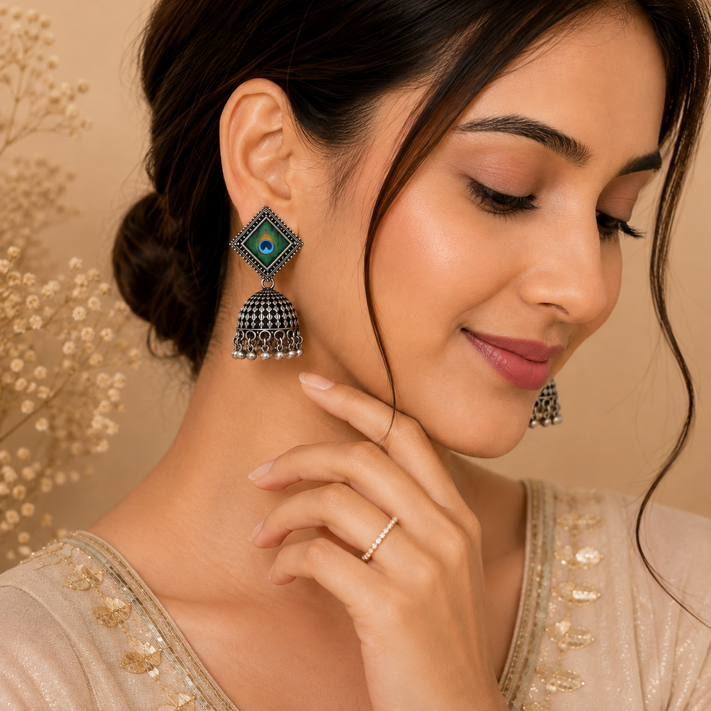 LOVIQ Emerald Peacock Jhumka