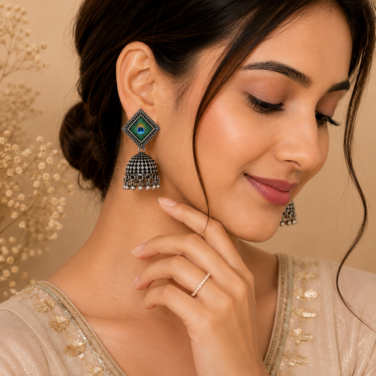 LOVIQ Emerald Peacock Jhumka