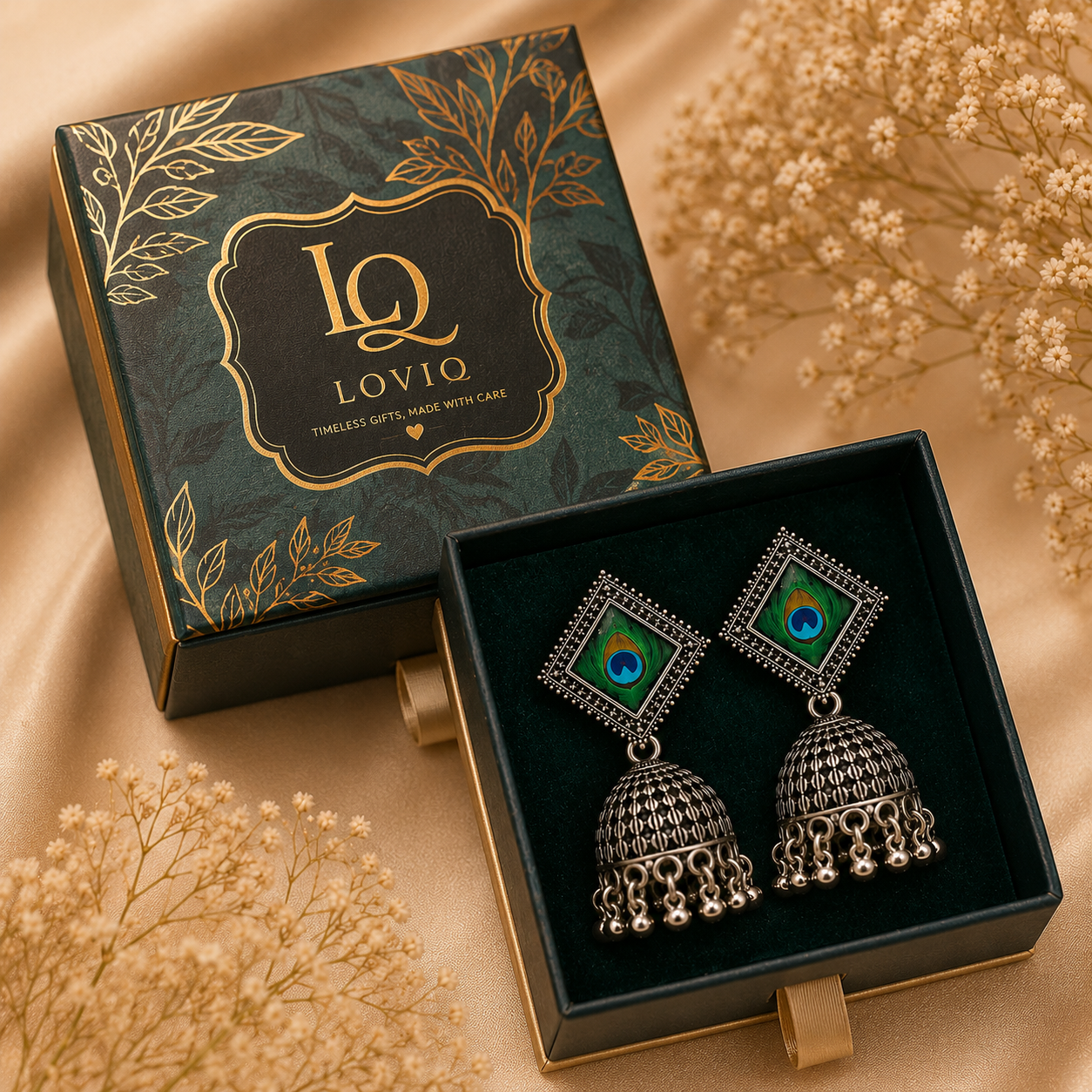 LOVIQ Emerald Peacock Jhumka