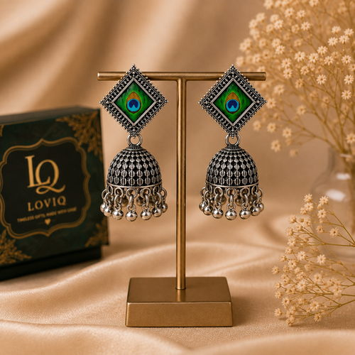 LOVIQ Emerald Peacock Jhumka